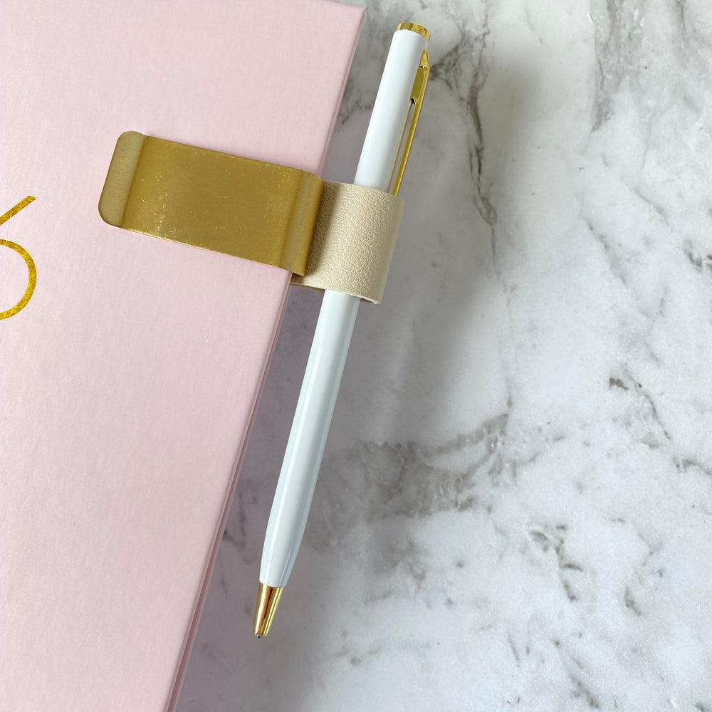 PU LEATHER BRASS PEN HOLDER CLIP