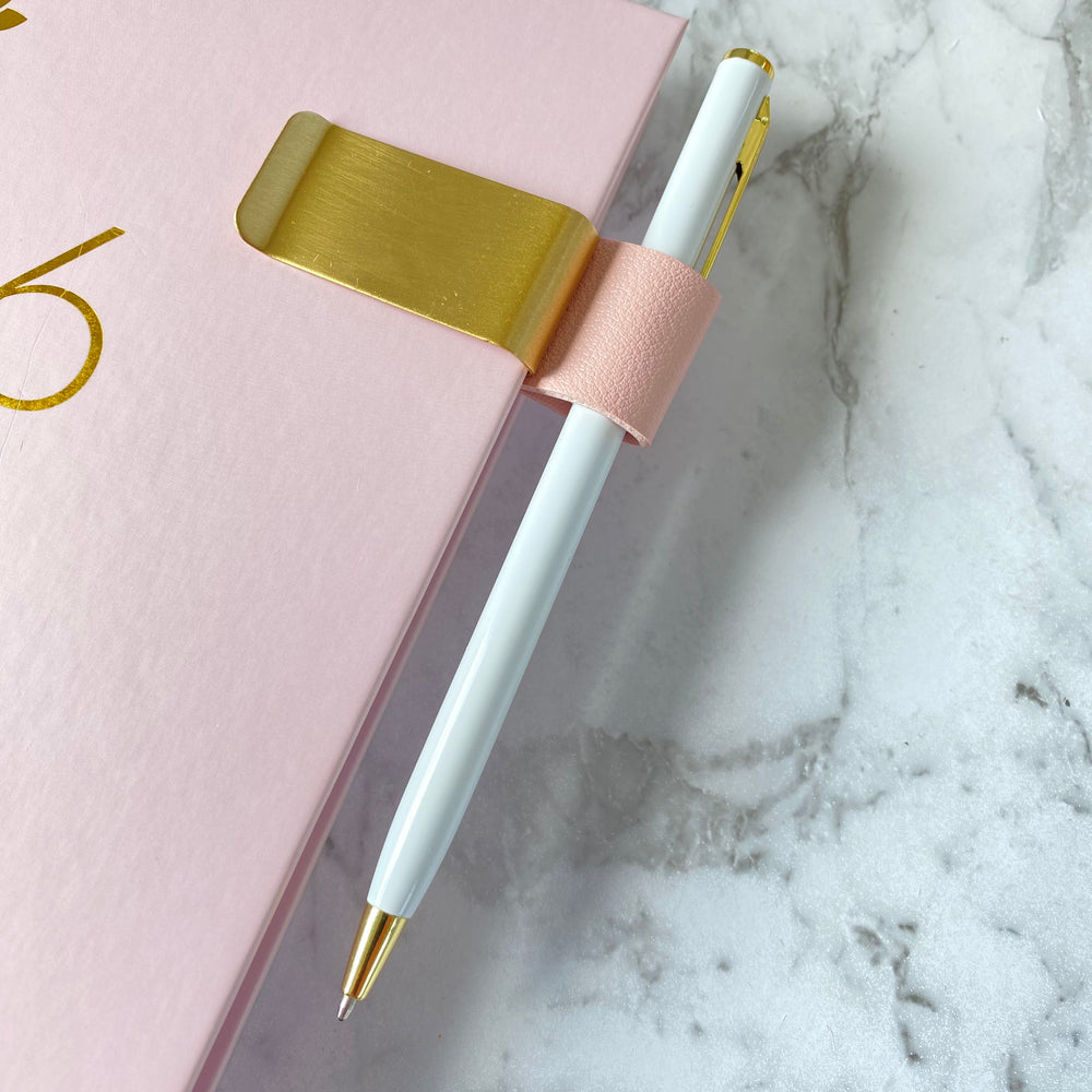 PU LEATHER BRASS PEN HOLDER CLIP