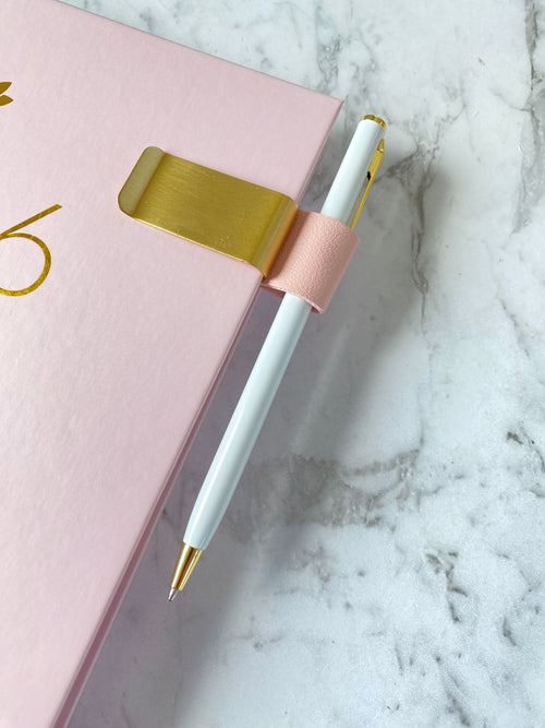 PU LEATHER BRASS PEN HOLDER CLIP