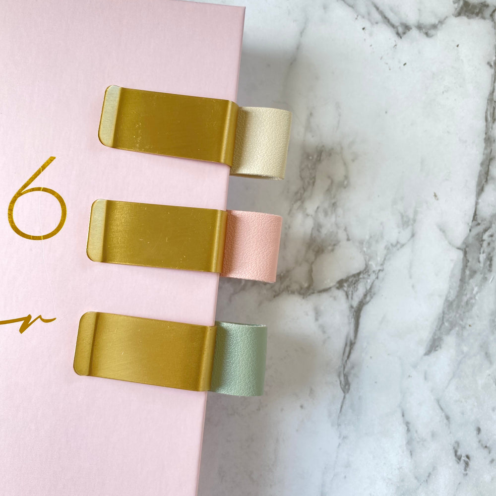 PU LEATHER BRASS PEN HOLDER CLIP