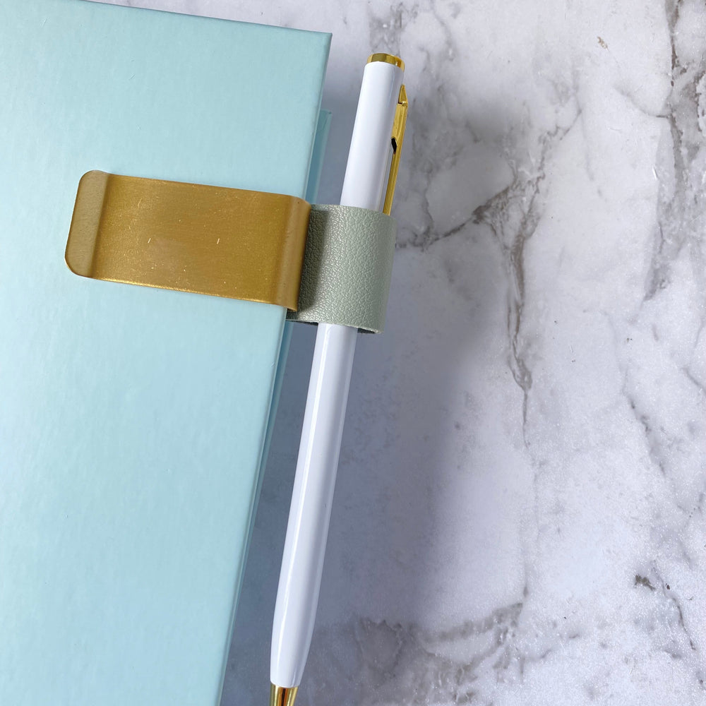 PU LEATHER BRASS PEN HOLDER CLIP
