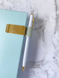 PU LEATHER BRASS PEN HOLDER CLIP